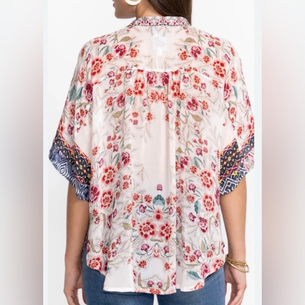 Johnny Was Aztec Lynn Short Sleeve Shirt Red Floral Size XS - Picture 2 of 8
